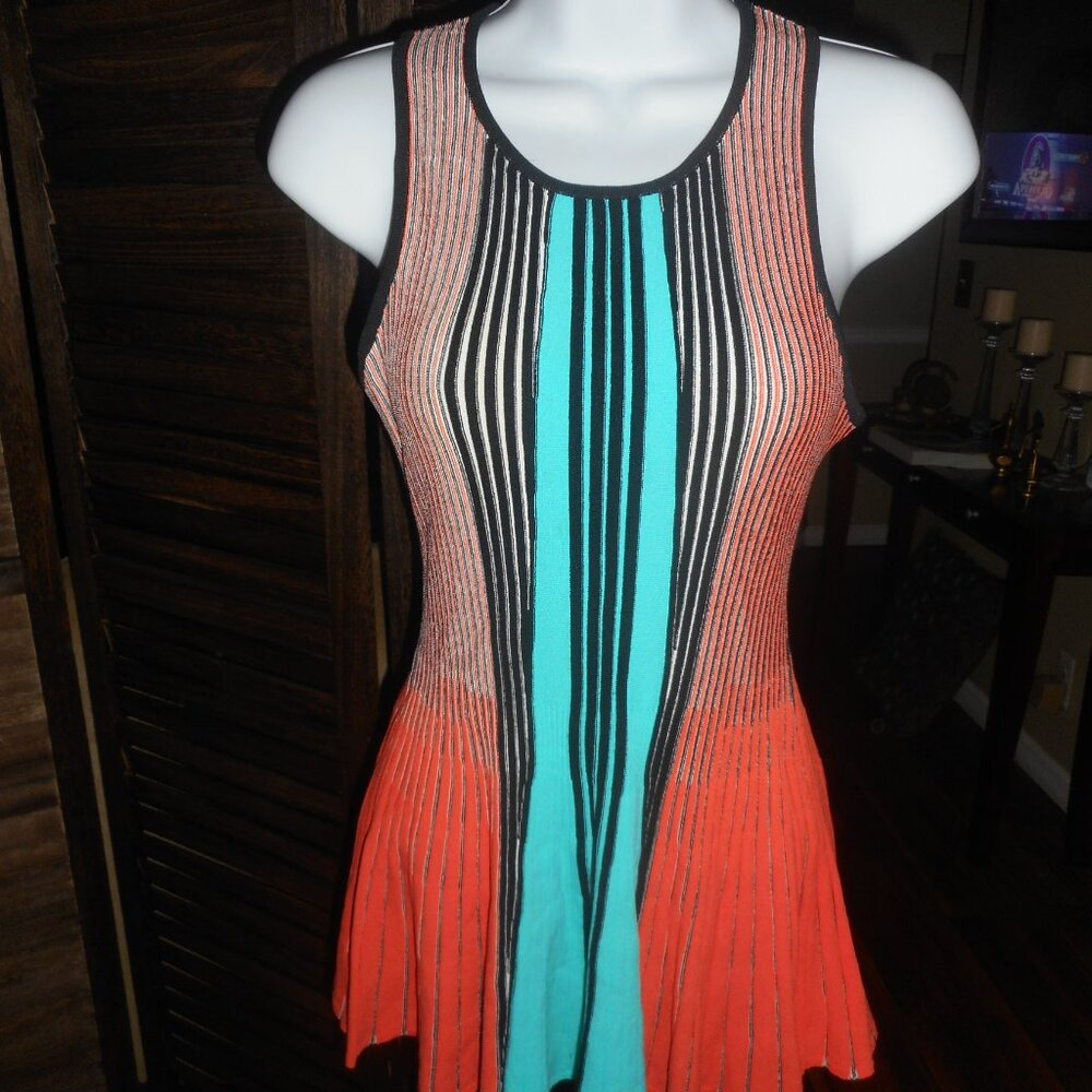 Ronny Kobo Knit peplum coral & turquoise top, Medium - Picture 2 of 4